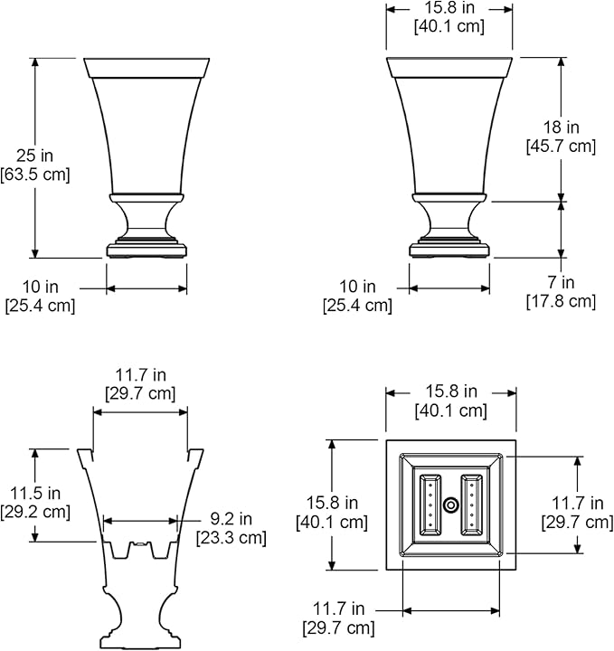 Mayne Vienna 25in Tall Urn Planter - Black - 16in L x 16in W x 25in H - with 3 Gallon Built-in Water Reservoir (5892-B)