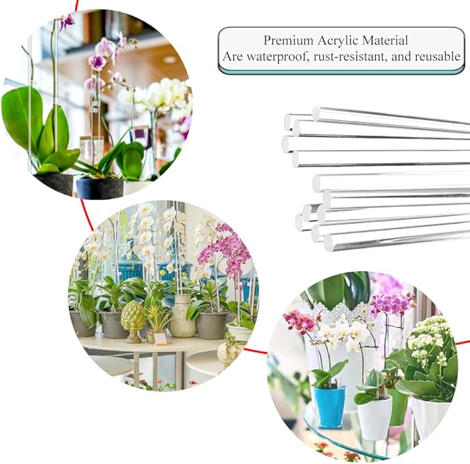 HAHIYO 15 and 18Inches 20Pcs Total (10Pcs Each) Clear Acrylic Plant Stakes Garden Stakes Plastic Rod Plant Support Stakes Floral Sticks for Orchid Tomato Vegetables Potted Indoor Outdoor Gardening