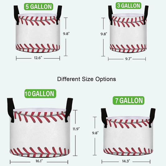 10 Gallon Baseball Stripe Breathable Grow Bags Heavy Duty Planter Pot Containers with Handles for Potato Tomato Fruits Flowers Vegetables