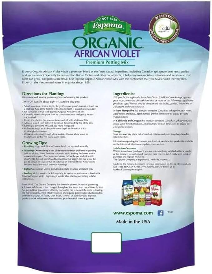 Espoma AV4, Organic African Violet Potting Mix, 4-Quart Pack of 3
