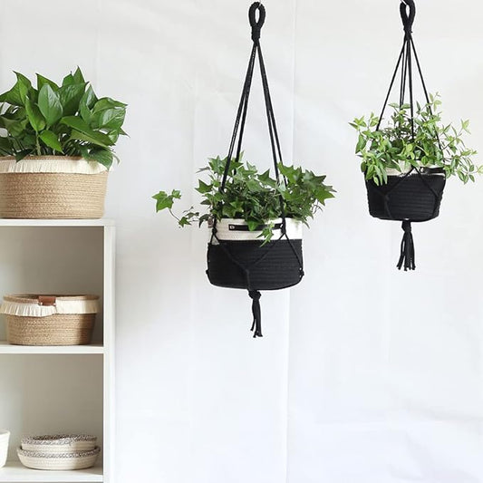 2Pack Hanging Flower Pots Plant Hangers,Wedding Party Birthday Gift Storage Baskets Home Garden Hanging Planter, Waterproof Lining Hydroponic Plant Pot-Black