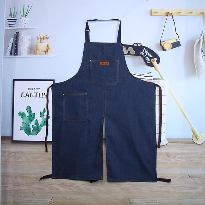 Apron Adjustable Split Leg with Portable Pocket for DIY Ceramic Sculpture | Ceramics Apron Durable Denim, Fit for Gardening, BBQ & Workshop