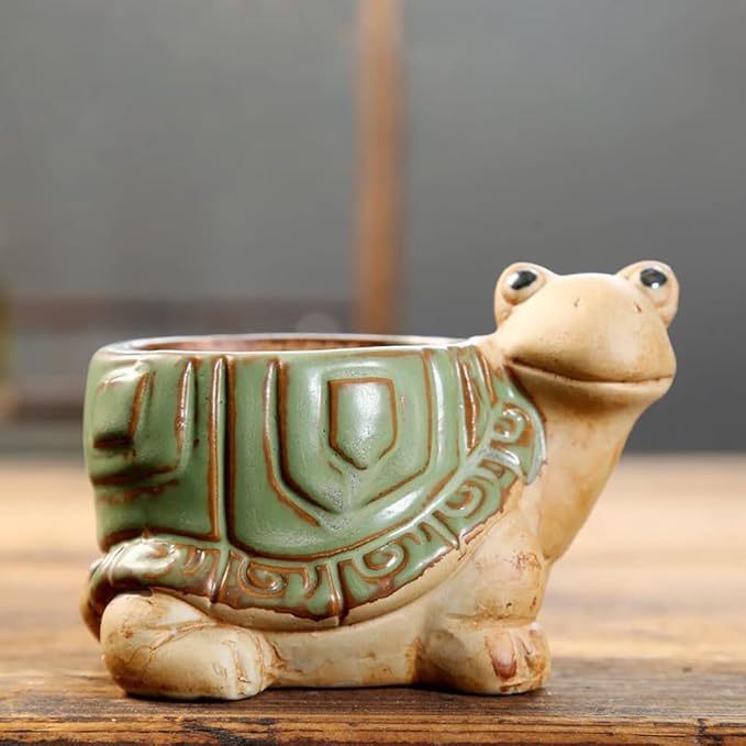 DIYOMR Small Ceramic Planter Pot, 4.3" Vintage Bronze Animal Planters Ceramic Flowerpot Succulent Pots Cactus Pot for Office Home Desktop Decor - Plants Not Included (Turtle Pot)