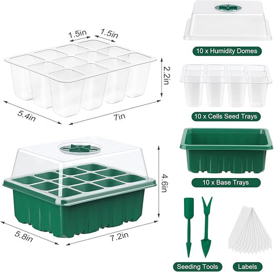 10 Pack Seed Starter Tray Seed Starter Kit (120 Cells Total Tray) with Adjustable Humidity Dome, Plant Germination Trays, Seed Starting Trays Mini Greenhouse Germination Kit for Seeds Growing Starting