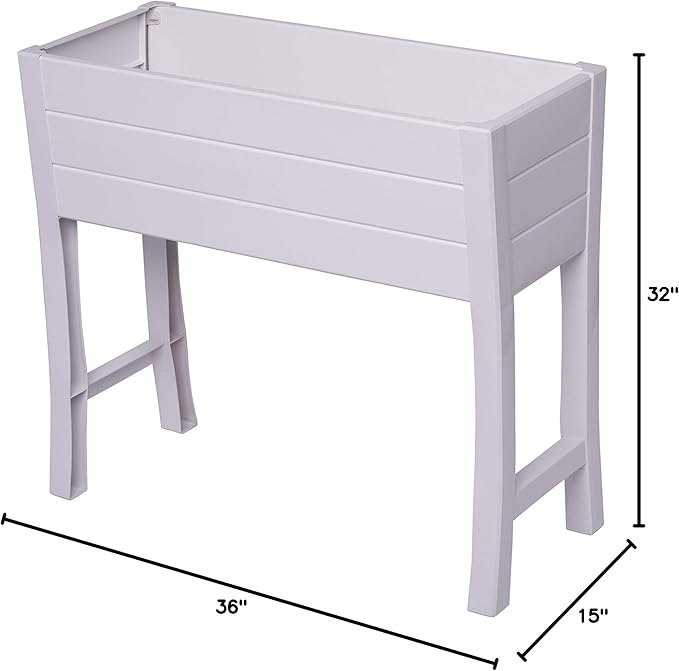 Nuvue Products 26020, 36" L x 15" W x 32" H, Polymer with Woodgrain Texture, White Elevated Garden Box
