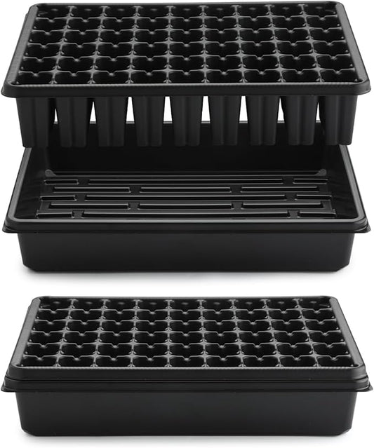 5 Pack Seedling Starter Trays No Holes and 5 Pack 54 Cell Seed Starter Trays Extra Deep 2.8" - Heavy Duty Plastic Nursery Trays for Seed Germination & Plant Propagation (5 Sets)