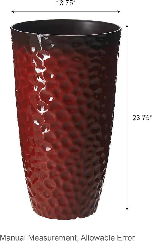 Glitzhome Large Planters for Outdoor Plant, 23.75" H Tall Outdoor Planter, Honeycomb Textured Gradient Red Plastic Planter, with Drainage Hole, Large Flower Pots for Porch Patio Deck Indoor, Set of 2