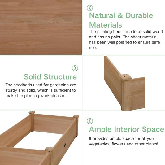8x2ft Outdoor Wooden Raised Garden Bed,Elevated Planting Planter Box for Vegetables/Garden/Lawn/Patio,Acorn Brown, 96 x 24 x 9in