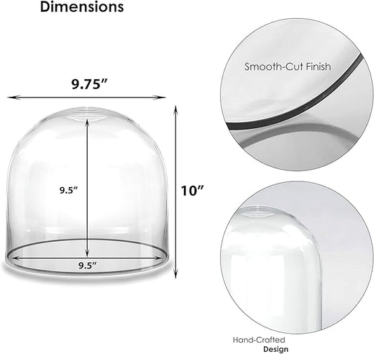 CYS EXCEL Glass Cloche Dome (H:10" D:9.75") | Multiple Sizes Decorative Showcase Display for Antique Collectibles | Bell Jar Terrarium & Dessert Cover