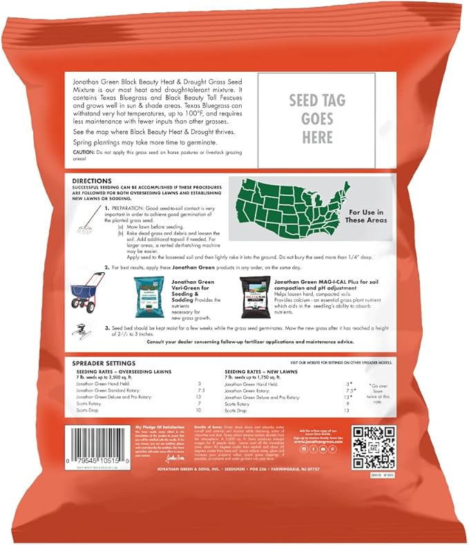 Jonathan Green (10515) Black Beauty Heat & Drought Resistant Grass Seed - Cool Season Lawn Seed (7 lb)
