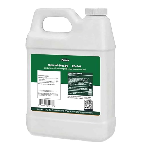 Slow-N-Steady Liquid Lawn Fertilizer | 28-0-0, High Nitrogen, Slow Release Nitrogen (SRN) | Urea Triazone Sprayable Fertilizer | 32 fl oz Bottle | Steady Green-Up for Lawns| Made in The USA |