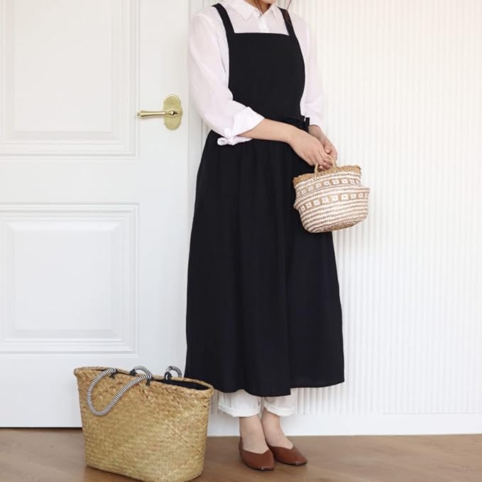 Cute Retro Cotton Linen X-Back Aprons Home Kitchen Garden Art Painting Pinafore Florist Shop Overalls