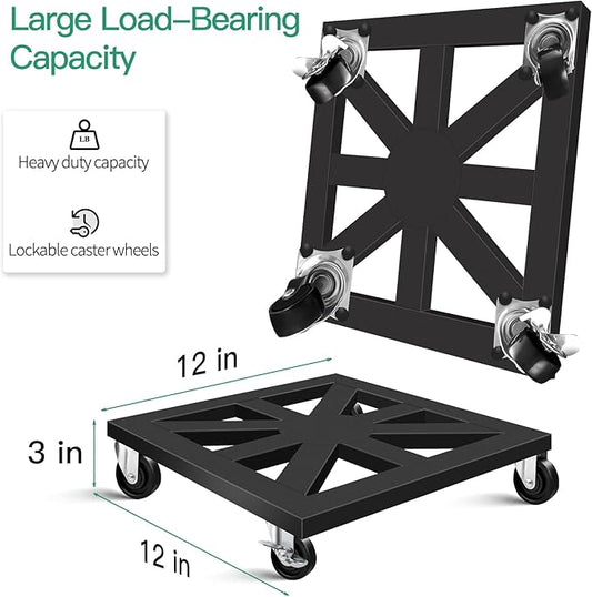 Plant Caddy with Wheels, 12'' 2 Pack Metal Rolling Plant Stand Square Plant Dolly with Iron Lockable Casters Heavy Duty Pot Mover Rollers, Holds up 400 Lbs Planter