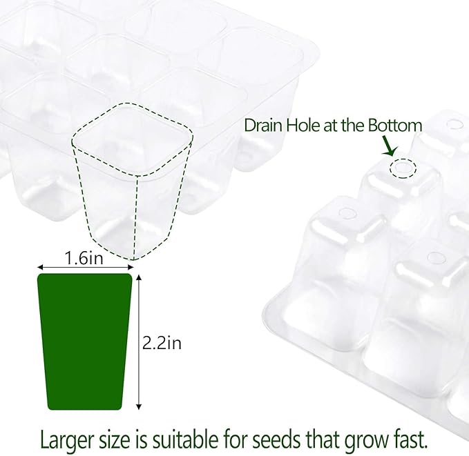 Seed Starter Tray, 12 Set Seedling Kits with Adjustable Humidity Dome, Plant Starter Kit for Seeds Growing Starting (12 Cells per Tray)
