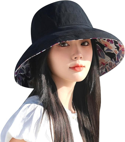 Wide Brim Women Sun Hat Summer Beach Bucket Fishing Hats Metal Wired Edge Packable UV Protection for Hiking Garden Travel