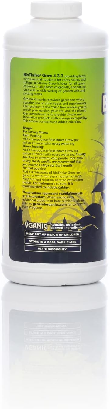 General Hydroponics General Organics BioThrive Grow, Plant Food, 4-3-3, 1 qt.