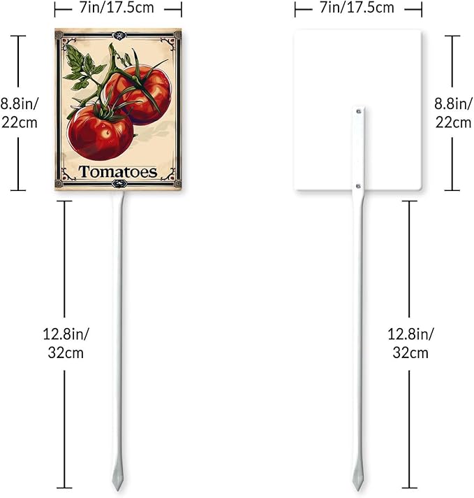 Uptell Vegetable Garden Tomatoes Yard Sign Label With Stake Plant Markers For Outdoor Plants Waterproof 7x8.8inch Nursery Garden Outdoor Sign