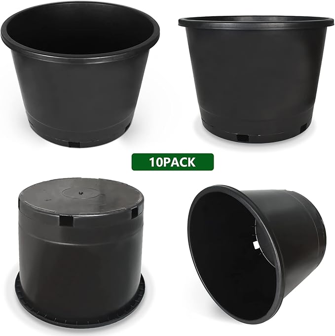 5-Pack 8.4 Gallon Round Planter Nursery Pots, Flower Plant Container Injection Molded Plastic Nursery Pot Gardening Pots for Indoor Outdoor Vegetables, Succulents, Black