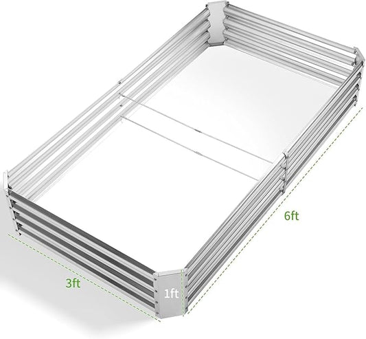 Land Guard 3 Pack 6×3×1ft Galvanized Metal Raised Garden Bed, Metal Planter Kit Box Outdoor for Deep-Rooted Vegetables, Flowers, Green and Herbs, Silver