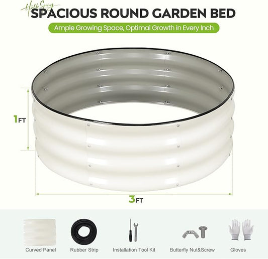 ZORMY Galvanized Raised Garden Bed Outdoor, Round Metal Planter Boxes 2 Pcs, 3x3x1ft Steel Raised Bed Kit for Planting Vegetables, Fruits, Flowers(White)