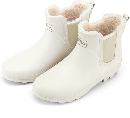 HISEA Women's Plush Rain Boots Waterproof, Chelsea Rubber Booties Women, Ladies Ankle Snow Boots for Winter Spring Garden Outdoor