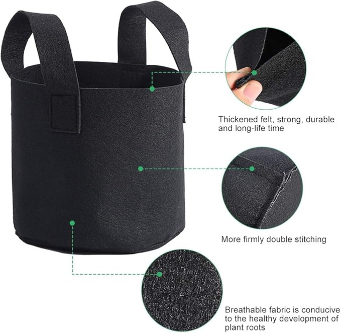 Black Felt Plants Growing Bag, Plant Grow Bags Garden Bag to Grow Vegetables, Vegetable Potato Planter Containers Flower Aeration Planting Pot Container for Planting Potatoes (2 Gallon (18 x 20cm))