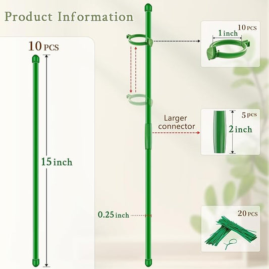 Plant Support Stakes for Indoor SupKing Orchid Sticks with Clips Garden Stake Extended to 2/3/4ft for Outdoor Potted Tomato Rose Vegetables House Palnts Comes with 20 Plants Ties(15 inch 10Pcs)