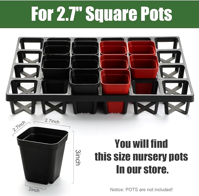 24 Cell Nursery Pots Trays (17"x11"x2") with Plastic Flat Seed Starter Trays, Durable Carrying Seedling Starter Tray, Reusable Planting Tray for Holding 2.7 inch Nursery Pots, 3 Sets Combo
