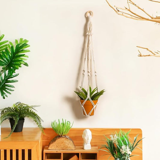 Artilady Plant Hanger Indoor Macrame Hanging Planters for Plants Holder Boho White Basket No Tassels Farmhouse Rustic Window Wall Decor (White Planter-1pcs)