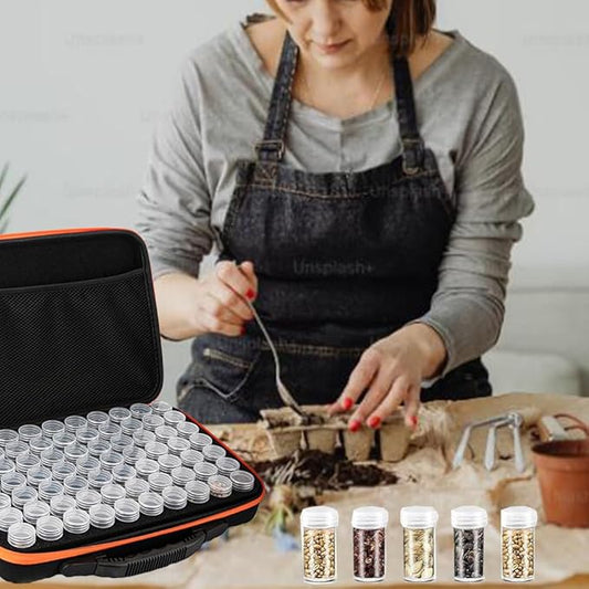 【60 Slots】Seed Storage Organizer-Garden Seed Storage Organizer Box Premium Seed Containers with Label Stickers for Various Sizes Vegetable and Flower Garden Seeds,Seed Packet Organizer Gardening Gifts