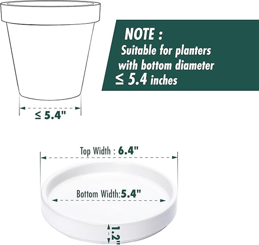 D'vine Dev Modern Round 5.4 Inch Ceramic Plant Pot Saucer, Planter Pot Drainage Tray for Indoor Plants, Matte White, 97-T-A-2