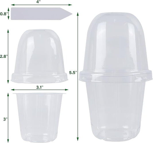 winemana 36 Set Nursery Pots with Humidity Dome, Clear Nursery Pots for Plants, Seed Starting Pots with Drainage Holes & Plant Labels for Vegetables Flowers Garden Plants