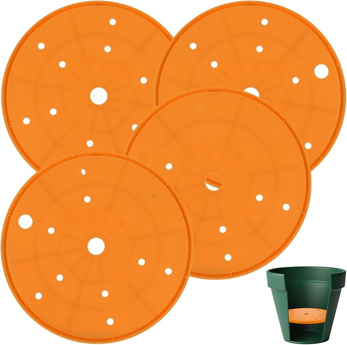 4 Pack Planter Insert, 10 Inch Round Plastic Planter Inserts for Large Pots with Drainage Holes, Use Less Potting Soil, Planter Accessories for Indoor & Outdoor Use