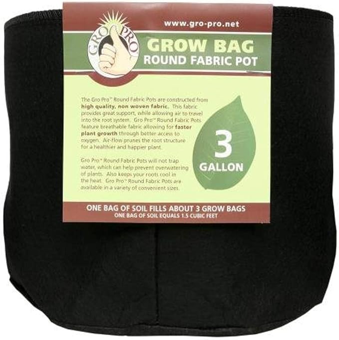 Gro Pro Premium Round Fabric Pot 3 Gallon, Black