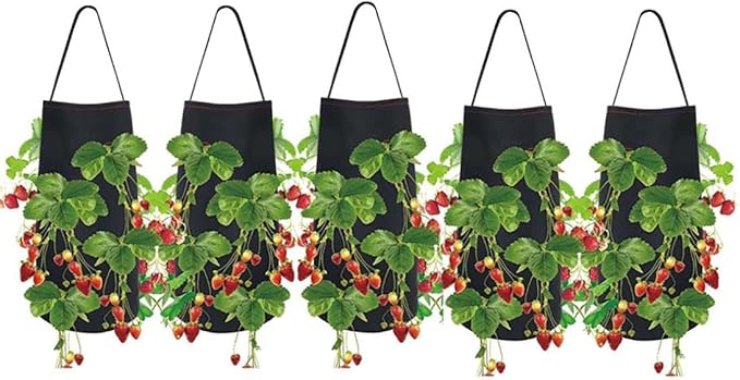 Ulalaza 5PCS Potato Grow Bags with Flap Plant Grow Bags Fabric Multi Ribbon Potato Bag Tomato Vegetable Growth Non-Woven Felt Planting Bag Transparent