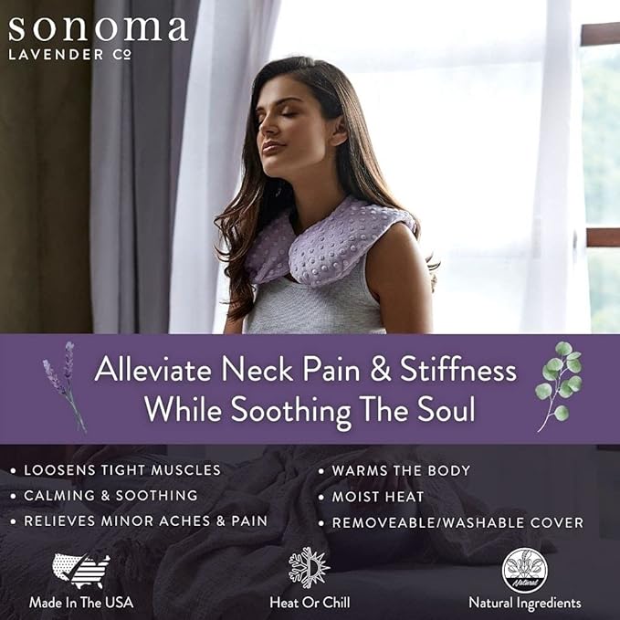 Sonoma Lavender Luxury Lavender Heatable/Chillable Neck Pillow, Microwaveable for Neck and Shoulders, Great for Relaxation and Pain Relief, Embroidered Lavender