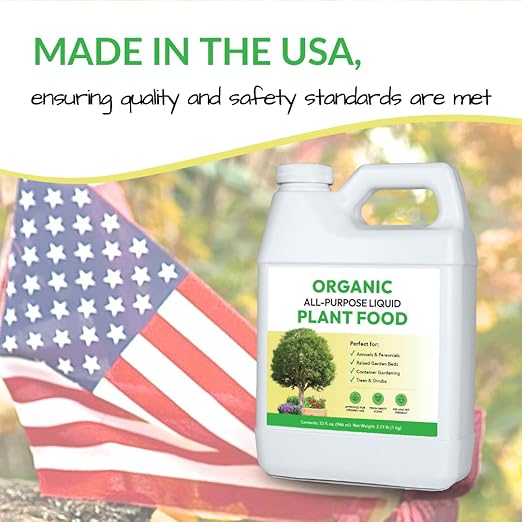 Organic All-Purpose Liquid Plant Food - Use on All Outdoor Plants: Flower Beds, Vegetable Gardens, Container Gardening | Concentrated Liquid Fertilizer Alternative (32oz, Mixes to 32 Gallons)