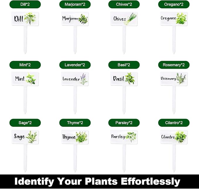 24Pcs Acrylic Plant Labels, Plant Markers and Garden Markers, Water-Resistant Plant Tags for Outdoor Garden, Herb Signs for Succulents, Vegetables, Seedlings