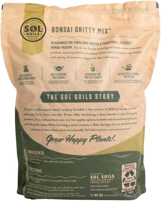 Sol Soils Gritty Bonsai Soil Potting Mix - Fast Draining and Peat Moss Free with Pine Bark, Granite, Pumice, & Calcined Clay for Indoor and Outdoor Plants - 1 Gallon