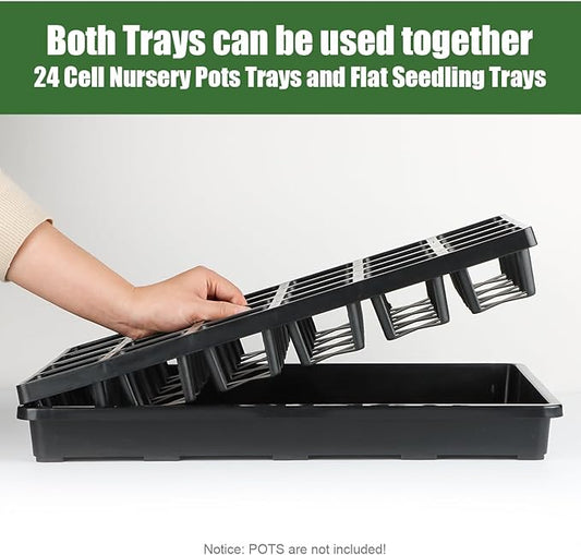 24 Cell Nursery Pots Trays (17"x11"x2") with Plastic Flat Seed Starter Trays, Durable Carrying Seedling Starter Tray, Reusable Planting Tray for Holding 2.7 inch Nursery Pots, 3 Sets Combo