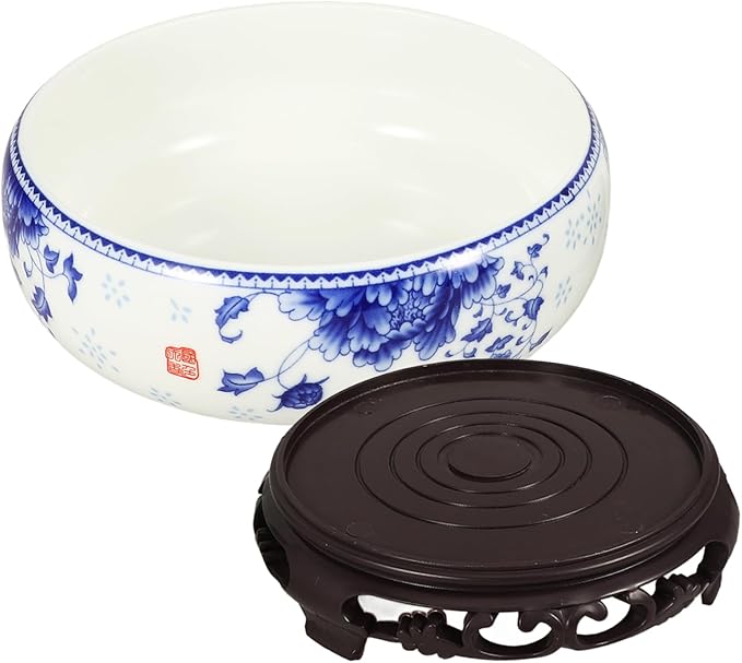 DOITOOL Ceramic Flowerpot Small Hydroponic Daffodil Pot with Base Indoor Bonsai Plant Container for Water Lily Lotus and Succulents 4.13X6.3X4.13 Inches