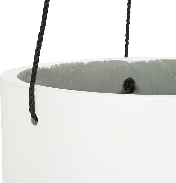 SAFAVIEH Outdoor Collection Rancer White Concrete Ficonstone Hanging Planter Pot
