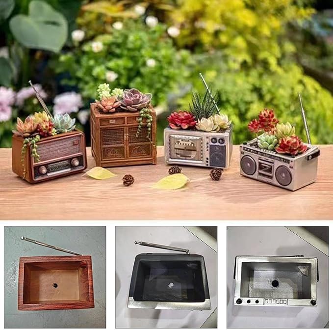 Hztyyier Retro Planter Pots, Cute Flower Planters Decorations, Radio Shaped Pots for Home Decor Indoor Outdoor (Recorder Flower Pot)