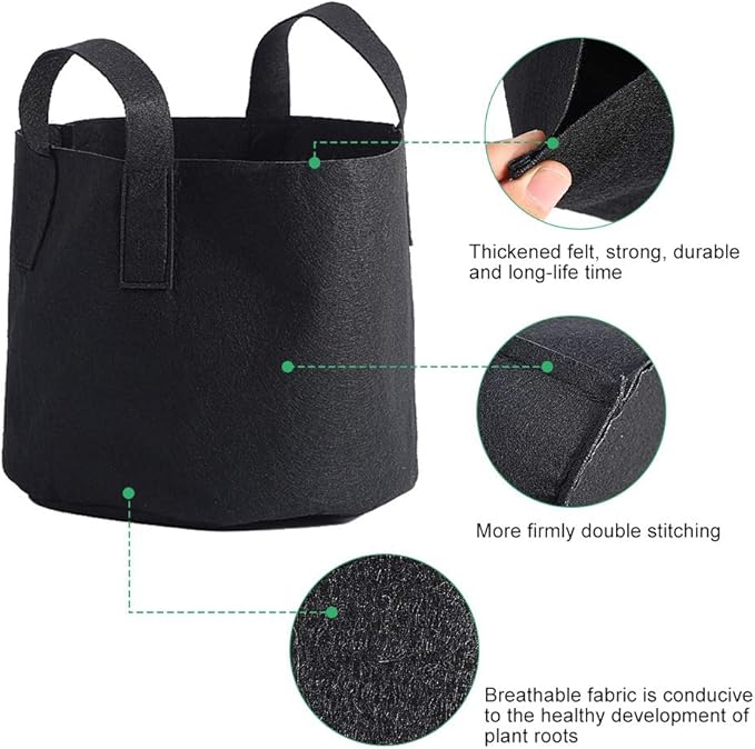 Black Felt Plants Growing Bag, Plant Grow Bags Garden Bag to Grow Vegetables, Vegetable Potato Planter Containers Flower Aeration Planting Pot Container for Planting Potatoes (5 Gallon (25 x 30cm))