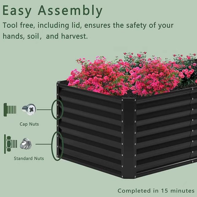 8x4x2FT Galvanized Raised Garden Bed,Planter Raised Beds-Metal Garden Box,Large Plant for Outdoor Planting, Vegetables Bed,Flower,herb-Black