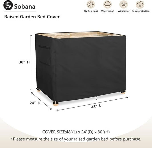Outdoor Raised Garden Bed Winter Cover with Transparent PVC Top Window,Waterproof Heavy Duty Covers with Split Zipper for 48 x 24 x 30 inch Elevated Wood Planter Box Stand(Black,Cover only)