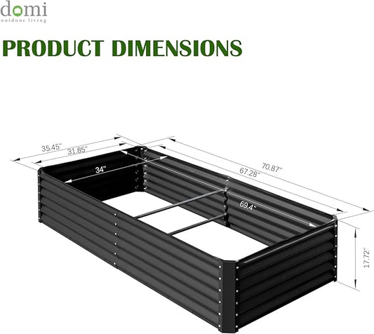 Domi 6x3x1.5ft Metal Raised Garden Beds Outdoor, Thickened Galvanized Steel Deep Root Planter Box with Stabilizing Bars & Rubber Edging for Vegetables, Flowers, Herbs - Dark Gray