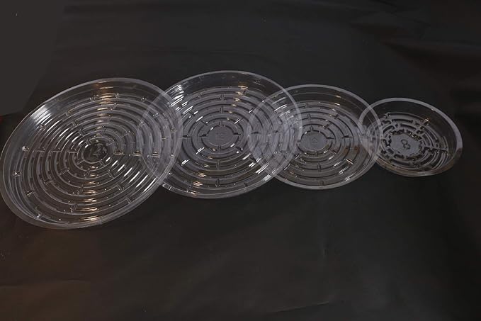 HORTIPOTS 10 Inch Pot Saucer, Potted Clear Saucer Pack of 10 for Plants in Grow Bags and Fabric Pots with 10 pcs Plant Labels (Pack of 10)