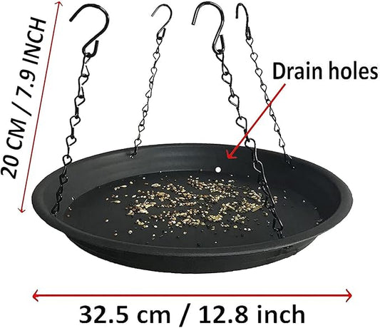 12.8" Platform Bird Feeder,Large Hanging Tray Squirrel Feeder,Wild Bird Seed Catcher Tray,Bird Viewing,for Attracting Birds Outdoors,Yard Garden,Backyard Decoration,Gift Ideas for Bird Lovers, Black