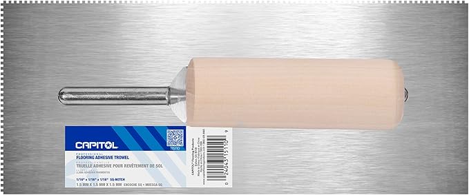 Capitol 115110 Professional Flooring Adhesive Trowel-1/16” x 1/16” x 1/16” Square-Notch, Silver/Light Wood